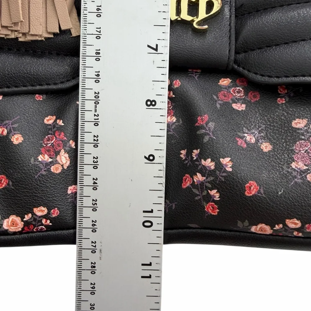 Y2K Juicy Couture Floral Tote Bag Black Pink Rose Print Dark Floral Faux Leather